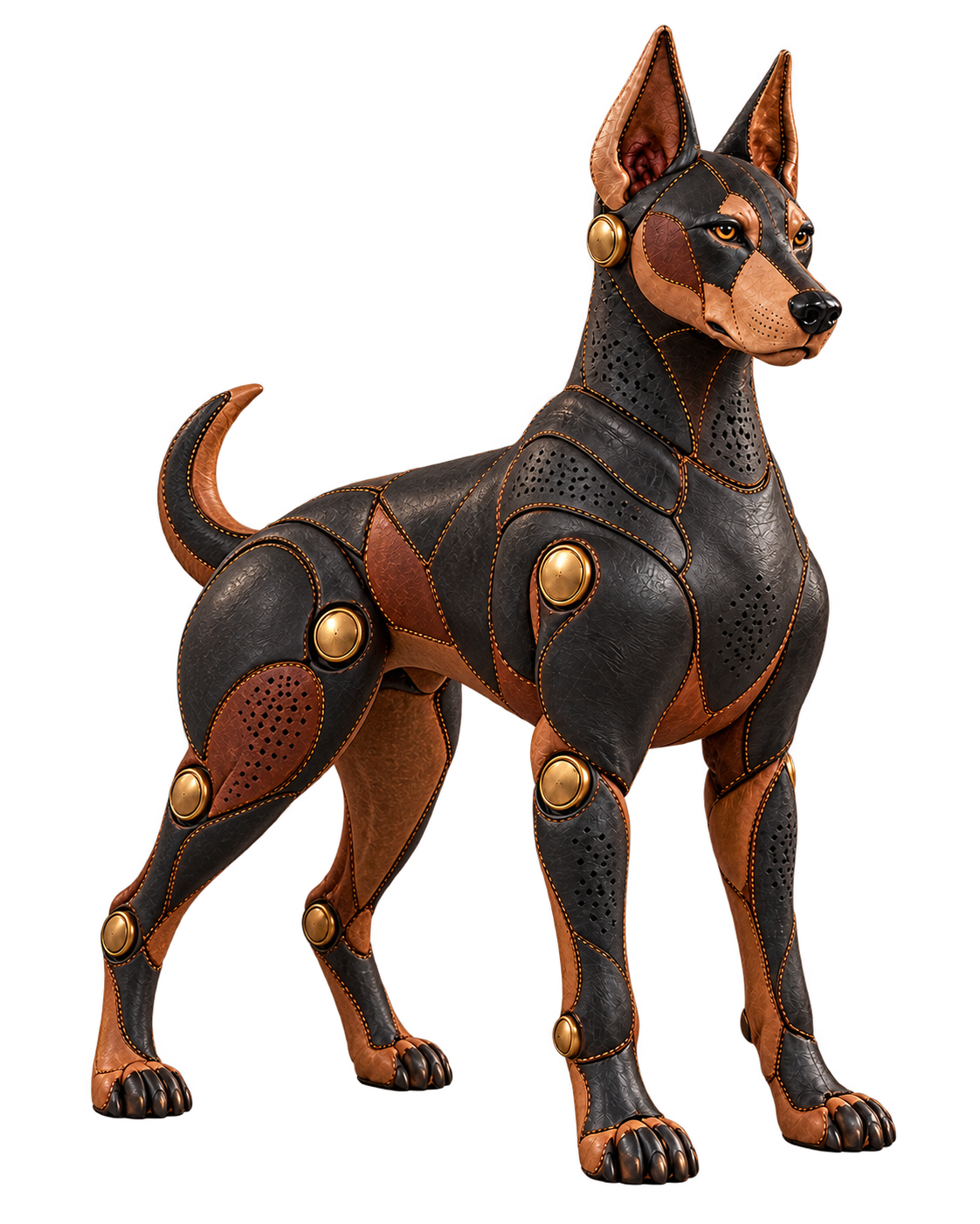 The Companion Doberman robot standing on all four legs, isolated on transparency